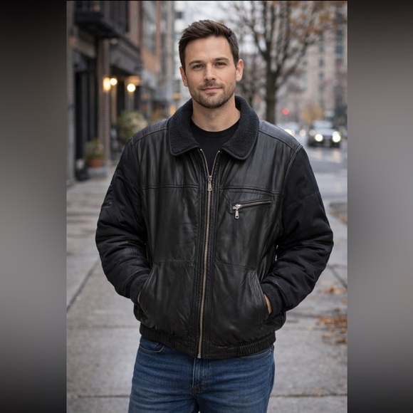 Modango Sport Other - Vintage Leather Modango Sport Black Leather/Fabric Bomber Jacket size L.